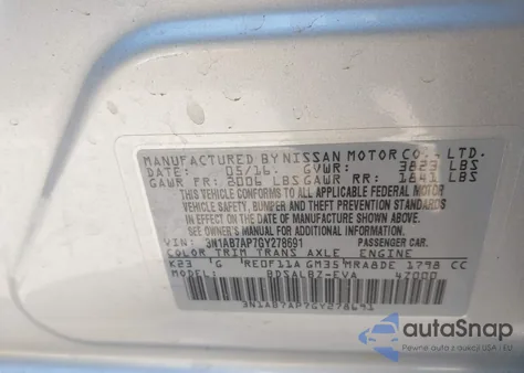 2016 Nissan Sentra Fe+ S/S/Sl/Sr/Sv z USA, uszkodzony, nr VIN 3N1AB7AP7GY278691